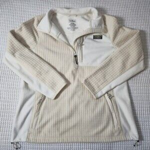L.L.Bean Women’s XL Quarter Zip Fleece Pullover Cream Waffle Knit Outdoor